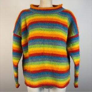 ❤️ Ark Imports Vintage Rainbow Striped Wool Knit Jumper M-L